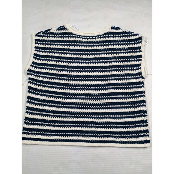 Joie Blue White Stripe Open Knit Sweater Boxy Short Sleeve Medium - Picture 9 of 9